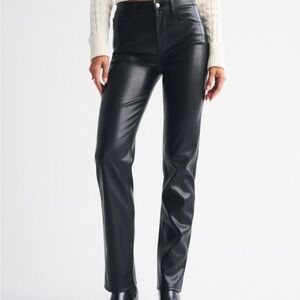 Abercrombie 90s Straight Leg Ultra High Rise Black Faux Leather Pants- Size 23